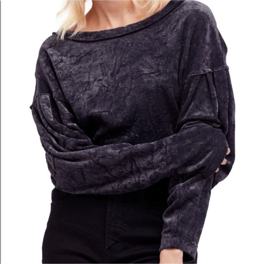 We The Free Milan Layering Boxy Fit Black Velvet Oversized Top Size XS